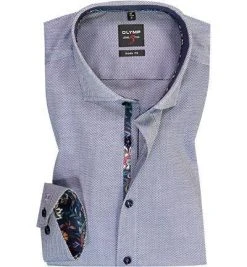 OLYMP Level Five Body Fit 69EL 2028/69/18 Hemd, Baumwolle, Extra langer Arm, Marineblau gemustert, Marine