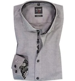 OLYMP Level Five Body Fit 69EL 2028/69/68 Hemd, Baumwolle, Extra langer Arm, Schwarz gemustert, Schwarz