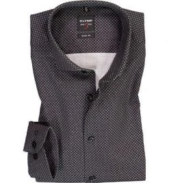 OLYMP Level Five Body Fit 2092/64/68 Hemd, Popeline, Schwarz gemustert, Schwarz