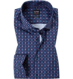 OLYMP Level Five Body Fit 69EL 2144/69/39 Hemd, Baumwolle, Extra langer Arm, Dunkelblau-rot gemustert, Dunkelrot