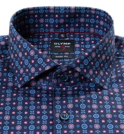 OLYMP Level Five Body Fit 69EL 2144/69/39 Hemd, Baumwolle, Extra langer Arm, Dunkelblau-rot gemustert, Dunkelrot 2 OLYMP Level Five Body Fit 69EL 2144/69/39 Hemd, Baumwolle, Extra langer Arm, Dunkelblau-rot gemustert, Dunkelrot – Bild 2