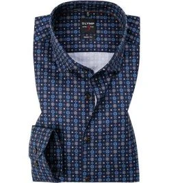 OLYMP Level Five Body Fit 69EL 2144/69/27 Hemd, Baumwolle, Extra langer Arm, Dunkelblau-nougat gemustert, Nougat