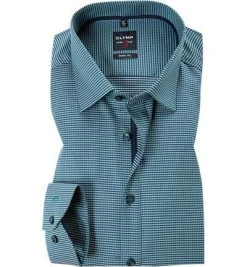 OLYMP Level Five Body Fit 69EL 2054/69/45 Hemd, Baumwolle, Extra langer Arm, Grün gemustert, Grün