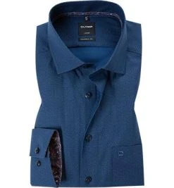 OLYMP Luxor Modern Fit 69EL 1262/69/18 Hemd, Baumwolle, Extra langer Arm, Marineblau gemustert, Marine