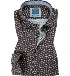 OLYMP Casual Modern Fit 4000/64/18 Hemd, Baumwolle, Dunkelblau-braun gemustert, Marine