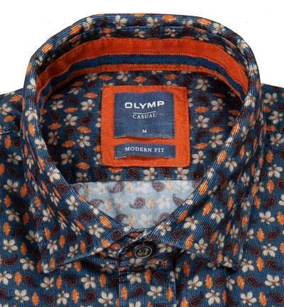 OLYMP Casual Modern Fit 4050/64/82 Hemd, Baumwolle, Blau-orange gemustert, Mandarin 2 OLYMP Casual Modern Fit 4050/64/82 Hemd, Baumwolle, Blau-orange gemustert, Mandarin – Bild 2