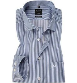OLYMP Luxor Modern Fit 0746/64/18 Hemd, Twill, Marineblau gestreift, Marine