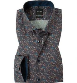 OLYMP Luxor Modern Fit 1266/64/34 Hemd, Baumwolle, Dunkelblau-rost gemustert, Rost