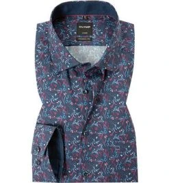 OLYMP Luxor Modern Fit 1266/64/39 Hemd, Baumwolle, Dunkelblau-dunkelrot gemustert, Dunkelrot