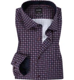 OLYMP Luxor Modern Fit 69EL 1294/69/39 Hemd, Baumwolle, Extra langer Arm, Dunkelblau-dunkelrot gemustert, Dunkelrot