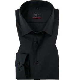 Venti Hemd 001410/800 Body Fit, Baumwolle, Extra langer Arm, Schwarz