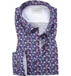 bugatti Hemd 9350/68821/390 Modern Fit, Baumwolle, Dunkelviolett gemustert, Dunkelviolett