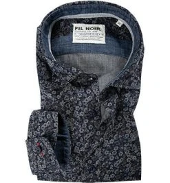 FIL NOIR Hemd Roma 51354/67 Shaped Fit, Baumwolle CO2-Neutral, Blau gemustert, Blau