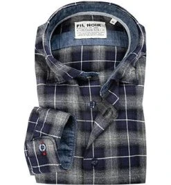 FIL NOIR Hemd Roma 51357/70 Shaped Fit, Baumwolle CO2-Neutral, Nachtblau kariert, Nachtblau