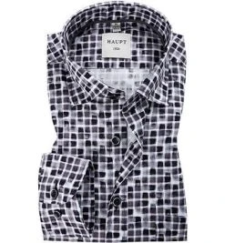 Haupt Hemd 7052027241/40906 Regular Fit, Baumwolle, Schwarz gemustert, Schwarz