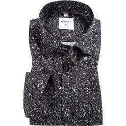 Haupt Hemd 70520217253/60906 Modern Fit, Baumwolle, Schwarz gemustert, Schwarz