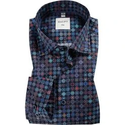 Haupt Hemd 70520217252/40407 Modern Fit, Baumwolle, Dunkelblau-dunkelrot gemustert, Dunkelrot
