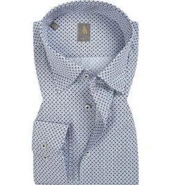 Jacques Britt Hemd Messina 765110/12 Slim Fit, Baumwolle, Blau-weiß gemustert, Blau-weiß