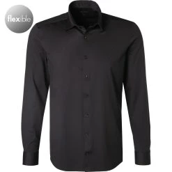 OLYMP No. Six Super Slim 2512/64/68 Hemd, Super Slim Fit, Jersey geruchshemmend, Schwarz