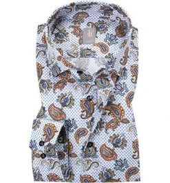 Jacques Britt Hemd Como 765180/22 Slim Fit, Baumwolle, Blau-braun gemustert, Braun