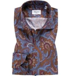 Stenströms Hemd 712901/8050/141 Slimline, Baumwolle, Blau-braun gemustert, Blau-braun