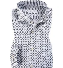 ETON Hemd 1000/01783/25 Classic Fit, Baumwolle, Weiß-blau gemustert, Weiß-blau