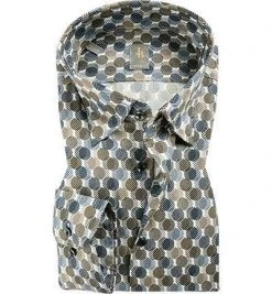 Jacques Britt Hemd Messina 735350/25 Custom Fit, Baumwolle, Braun gemustert, Multicolor
