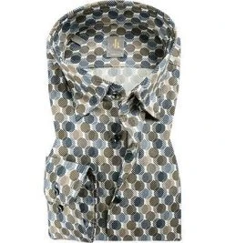 Jacques Britt Hemd Messina 765350/25 Slim Fit, Baumwolle, Braun gemustert, Braun