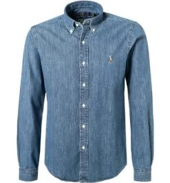 Polo Ralph Lauren Hemd 710792043/001 Jeanshemd, Custom Fit, Baumwolle, Mittelblau, Dunkelblau
