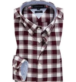 Tommy Hilfiger Hemd MW0MW15010/0Q1 Slim Fit, Flanell, Dunkelrot-weiß kariert, Dunkelrot-weiß