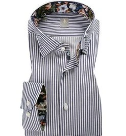 Jacques Britt Hemd Como Mix 765330/19 Slim Fit, Baumwolle, Weiß-dunkelblau gestreift, Dunkelblau-weiß