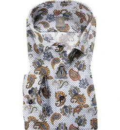 Jacques Britt Hemd Como 735180/22 Custom Fit, Baumwolle, Multicolor gemustert, Weiß-blau-braun