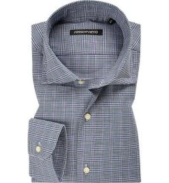 rosso e nero Hemd A84/blau-weiß Slim Fit, Baumwolle, Blau-weiß gemustert