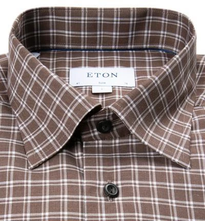 ETON Hemd 1000/01313/39 Slim Fit, Baumwolle, Braun kariert, Weiß-braun 2 ETON Hemd 1000/01313/39 Slim Fit, Baumwolle, Braun kariert, Weiß-braun – Bild 2