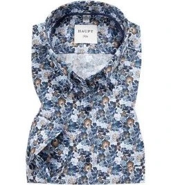 Haupt Hemd 7052037223/40706 Regular Fit, Baumwolle, Blau-weiß-braun gemustert, Blau-weiß-braun