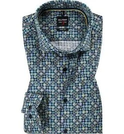 OLYMP Level Five Body Fit 2100/74/51 Hemd, Baumwolle, Blau-gelb gemustert, Gelb