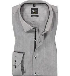 OLYMP No. Six Super Slim 2566/74/68 Hemd, Super Slim Fit, Baumwolle, Schwarz meliert, Schwarz