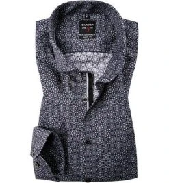 OLYMP Level Five Body Fit 2071/64/68 Hemd, Baumwolle, Schwarz gemustert, Schwarz