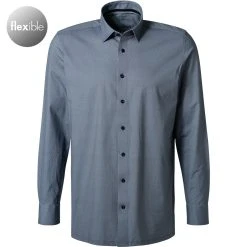 OLYMP Luxor Modern Fit 1252/74/18 Hemd, Jersey geruchshemmend, Marineblau gemustert, Marine