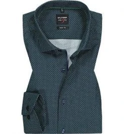 OLYMP Level Five Body Fit 69EL 2104/79/45 Hemd, Baumwolle, Extra langer Arm, Navy-grün gemustert, Grün