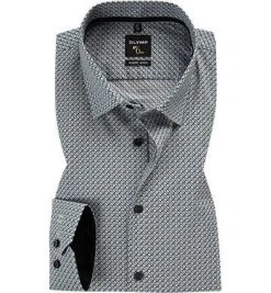 OLYMP No. Six. Super Slim 2568/74/68 Hemd, Super Slim Fit, Baumwolle, Schwarz gemustert, Schwarz