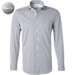 OLYMP Level Five Body Fit 2056/74/18 Hemd, Jersey geruchshemmend, Marineblau-weiß gestreift, Marine