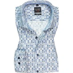 OLYMP Level Five Body Fit 69EL 2100/79/11 Hemd, Baumwolle, Extra langer Arm, Bleu-weiß gemustert, Bleu