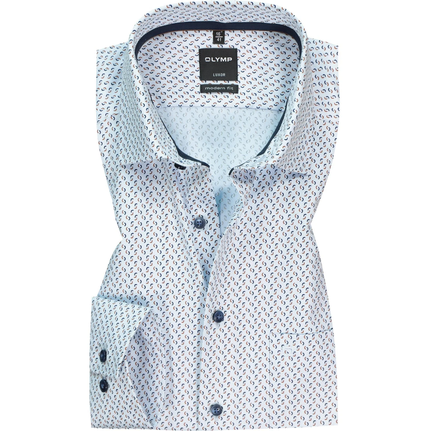 OLYMP Luxor Modern Fit 1376/74/28 Hemd, Baumwolle, Blau-braun gemustert, Braun 1 OLYMP Luxor Modern Fit 1376/74/28 Hemd, Baumwolle, Blau-braun gemustert, Braun