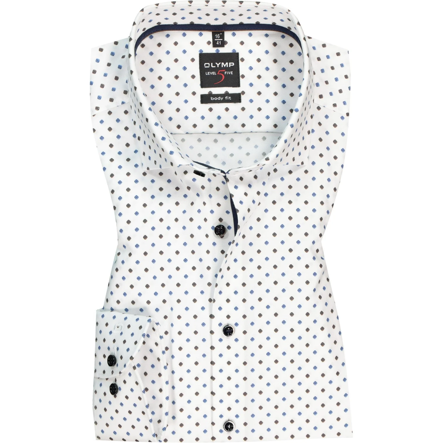 OLYMP Level Five Body Fit 69EL 2166/79/28 Hemd, Baumwoll-Stretch, Extra langer Arm, Weiß-braun gemustert, Braun 1 OLYMP Level Five Body Fit 69EL 2166/79/28 Hemd, Baumwoll-Stretch, Extra langer Arm, Weiß-braun gemustert, Braun