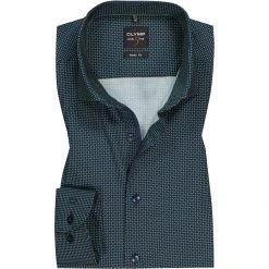 OLYMP Level Five Body Fit 2104/74/45 Hemd, Baumwoll-Stretch, Navy-grün gemustert, Grün