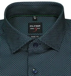 OLYMP Level Five Body Fit 2104/74/45 Hemd, Baumwoll-Stretch, Navy-grün gemustert, Grün -hemdenverkauf 359813 norm2