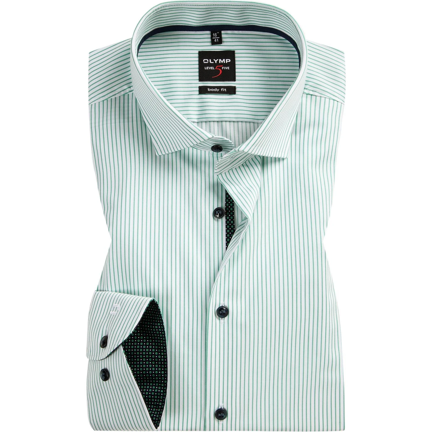 OLYMP Level Five Body Fit 2092/74/45 Hemd, Baumwolle, Grün gestreift, Grün 1 OLYMP Level Five Body Fit 2092/74/45 Hemd, Baumwolle, Grün gestreift, Grün