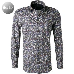 OLYMP Level Five Body Fit 2010/74/18 Hemd, Jersey geruchshemmend, Marine gemustert, Marine