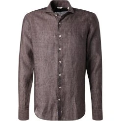 Stenströms Hemd 675221/7970/280 Fitted Body, Reines Leinen, Braun meliert, Braun